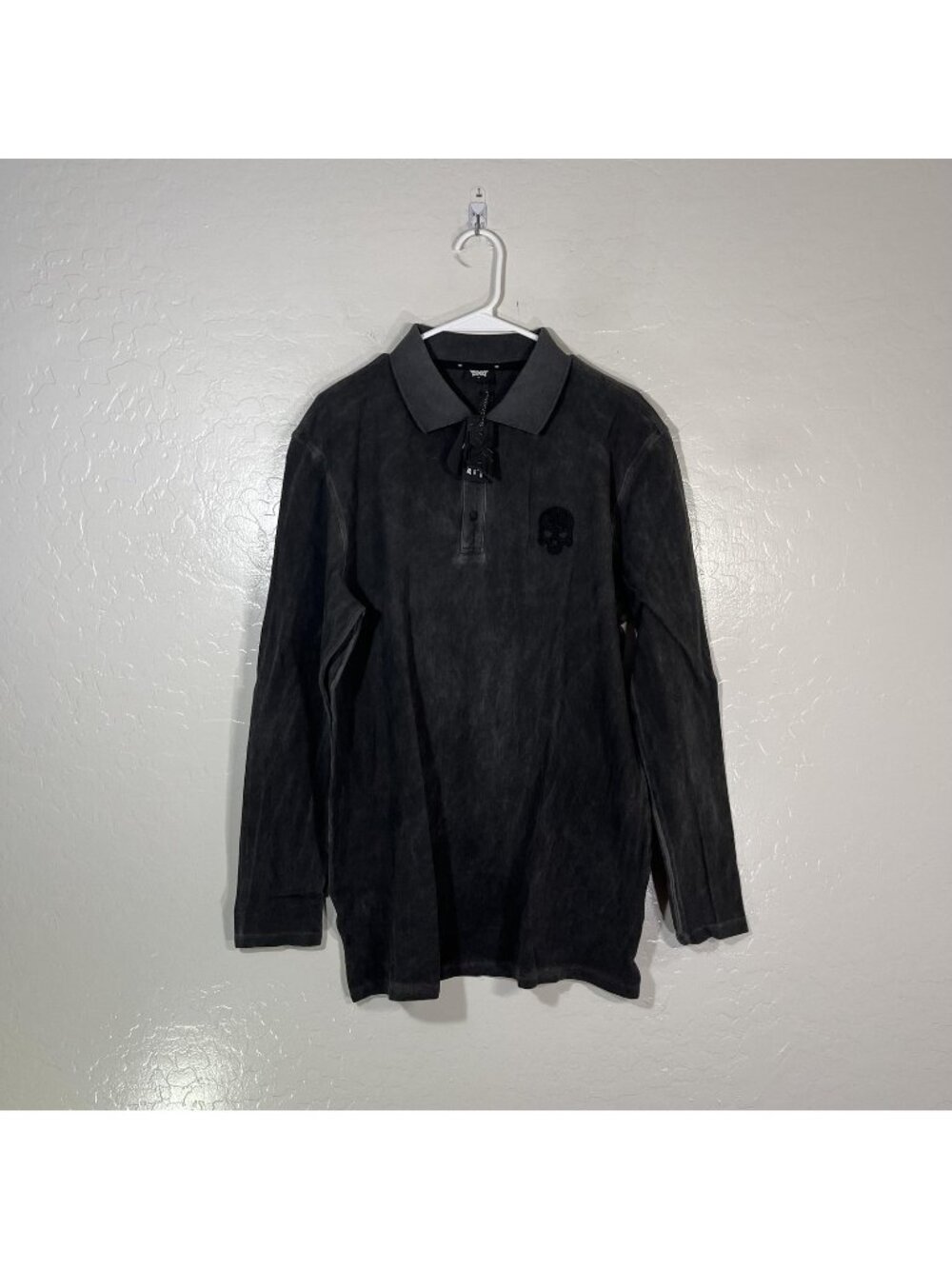 PXG Darkness Polo Shirt Mens Medium Black Skull Long Sleeve Cotton Golf Top